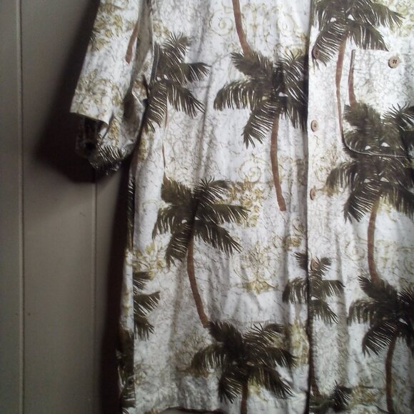 Joe Marlin Hawaiian Shirt L Button Up Short Sleeve Tropical Green Beige - Picture 12 of 16